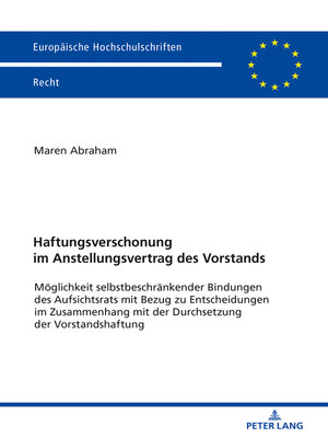 cover image of Haftungsverschonung im Anstellungsvertrag des Vorstands